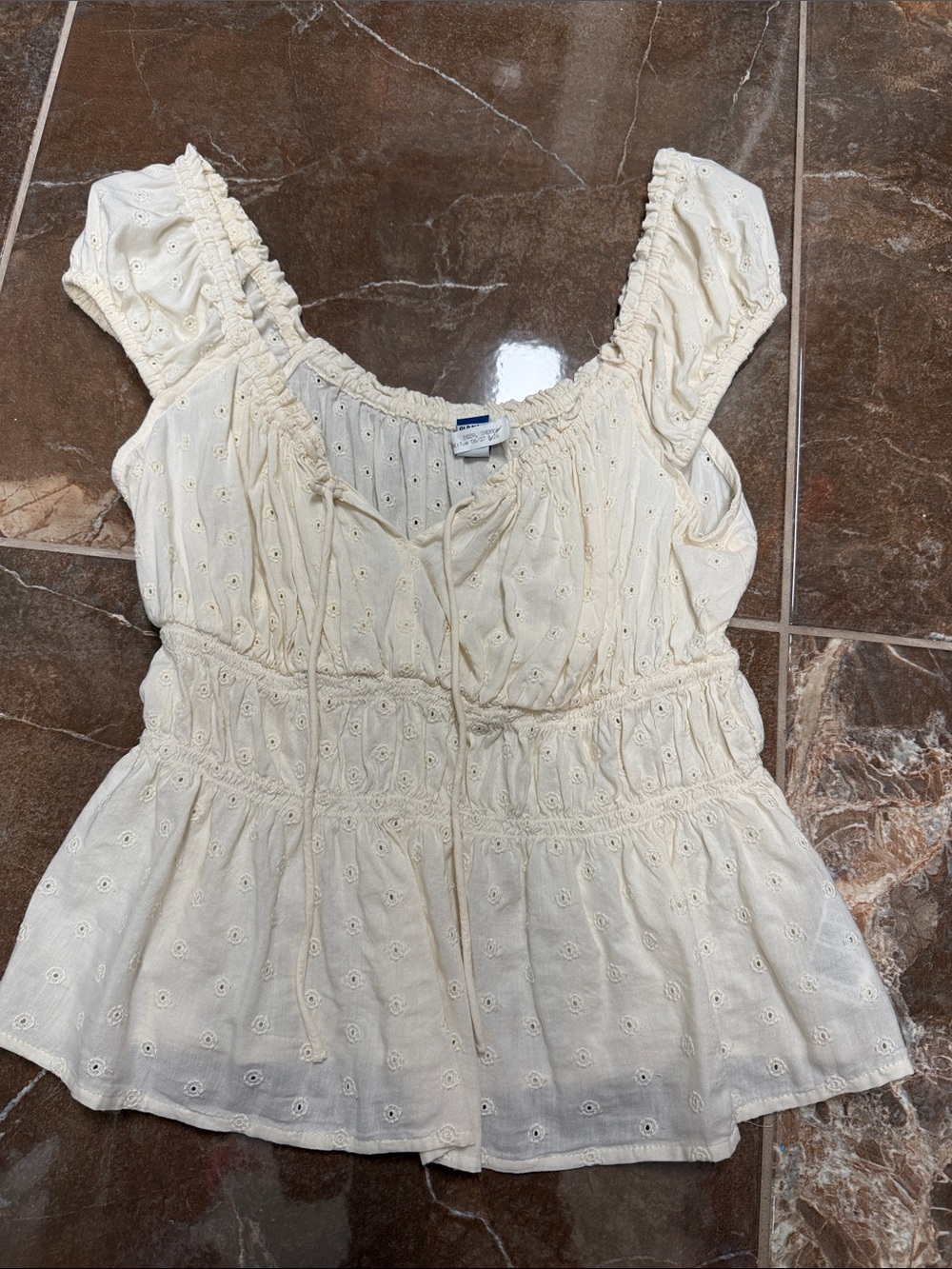 Old Navy Cream Eyelet Peplum Tunic Top